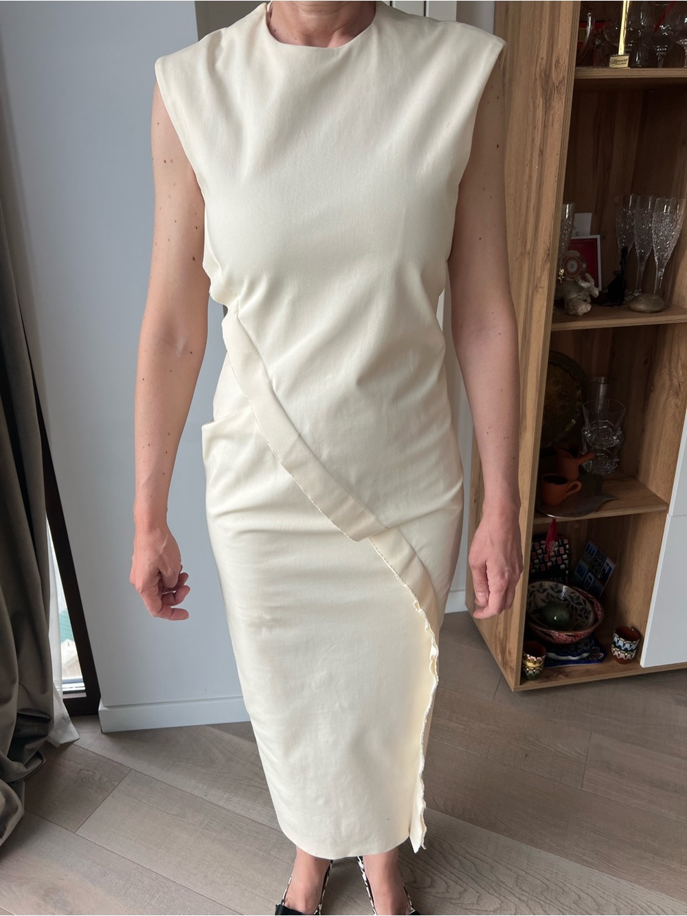 Sportmax (Max Mara) Cream Sheath Dress with Draped Detail